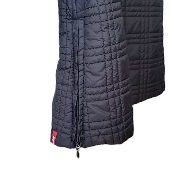 LEVI'S Black Plaid Quilted Long Puffer Coat Jacket size XS Neutral Warm Winter - Picture 11 of 16